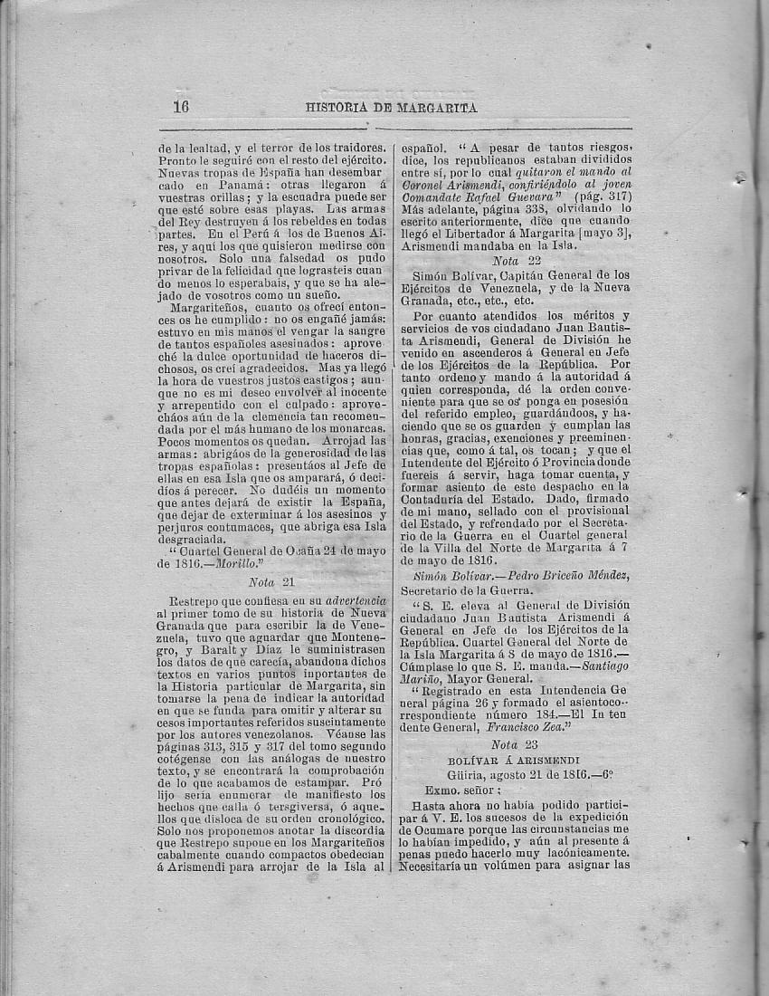 Historia de la Isla de Margarita, Notas, Pg. 16