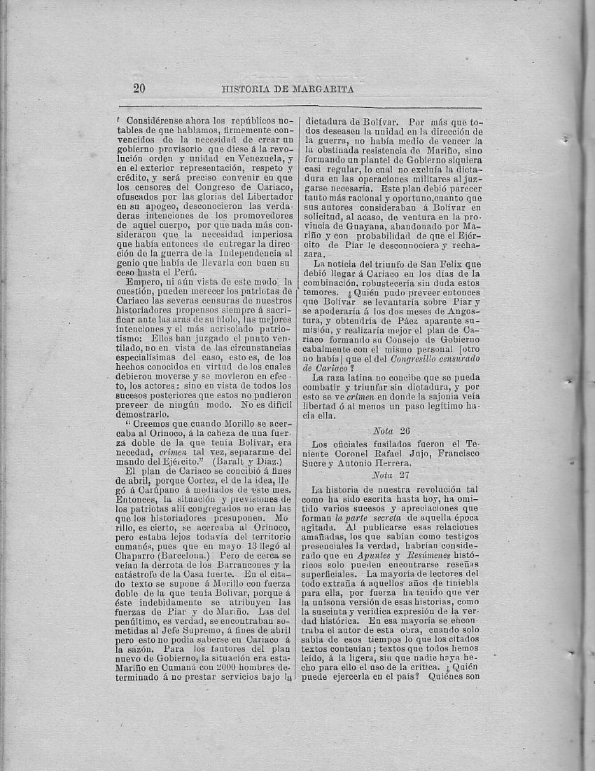 Historia de la Isla de Margarita, Notas, Pg. 20